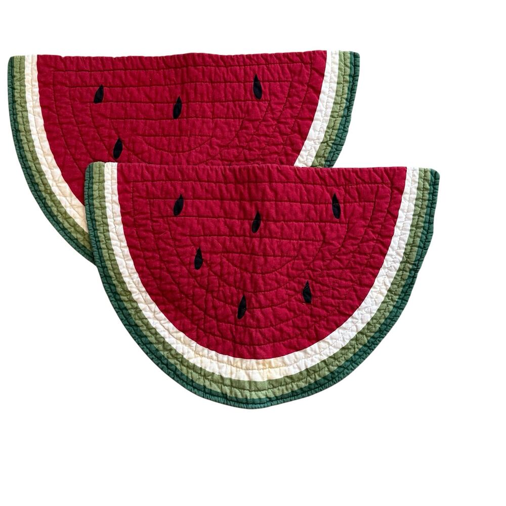 Watermelon Slice Quilted Placemats Set of 2 Cotton Summer Farmhouse Fruit Decor